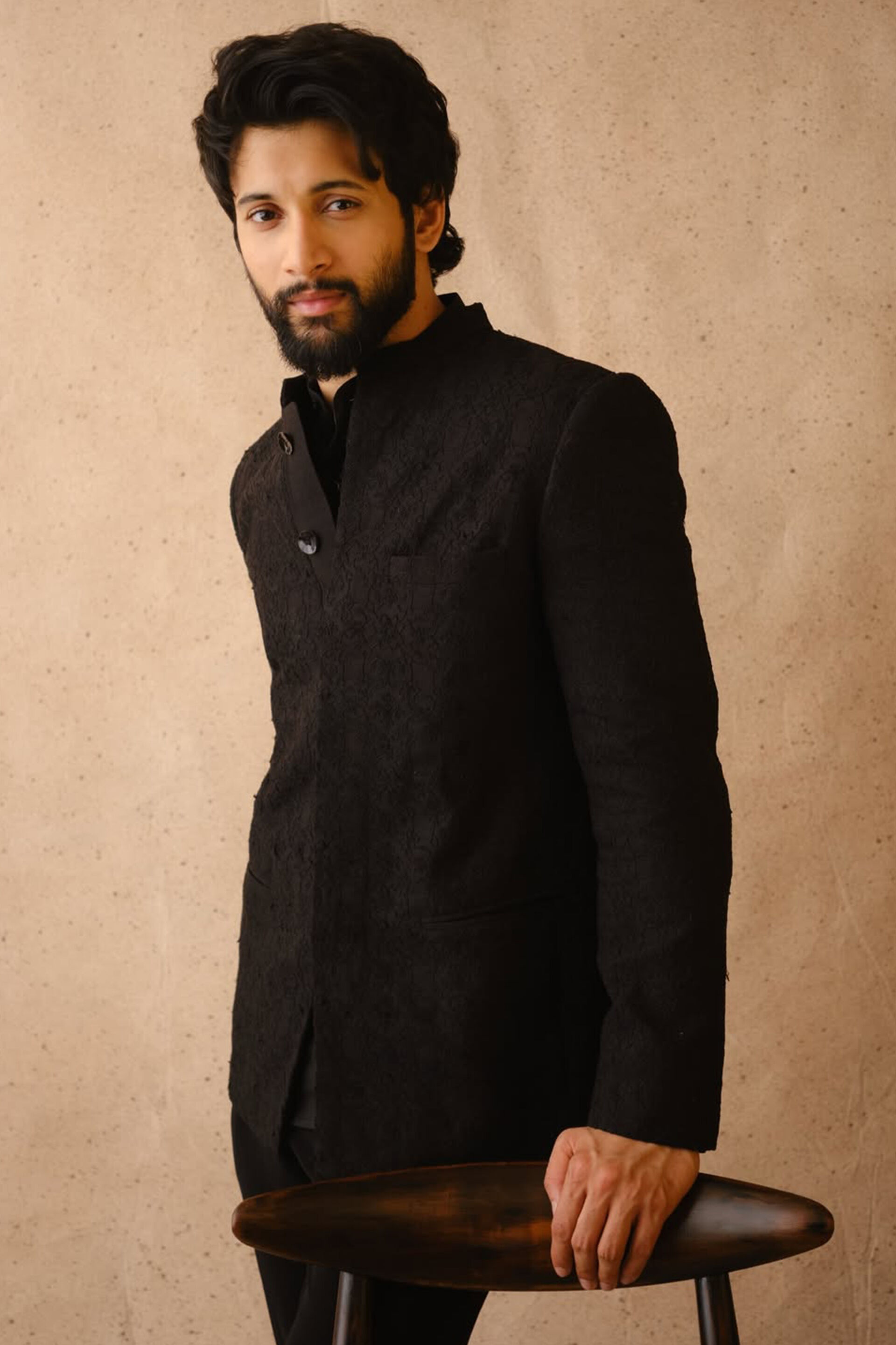 Aadav Embroidered Cord Silk Bandhgala - Black, , image 5